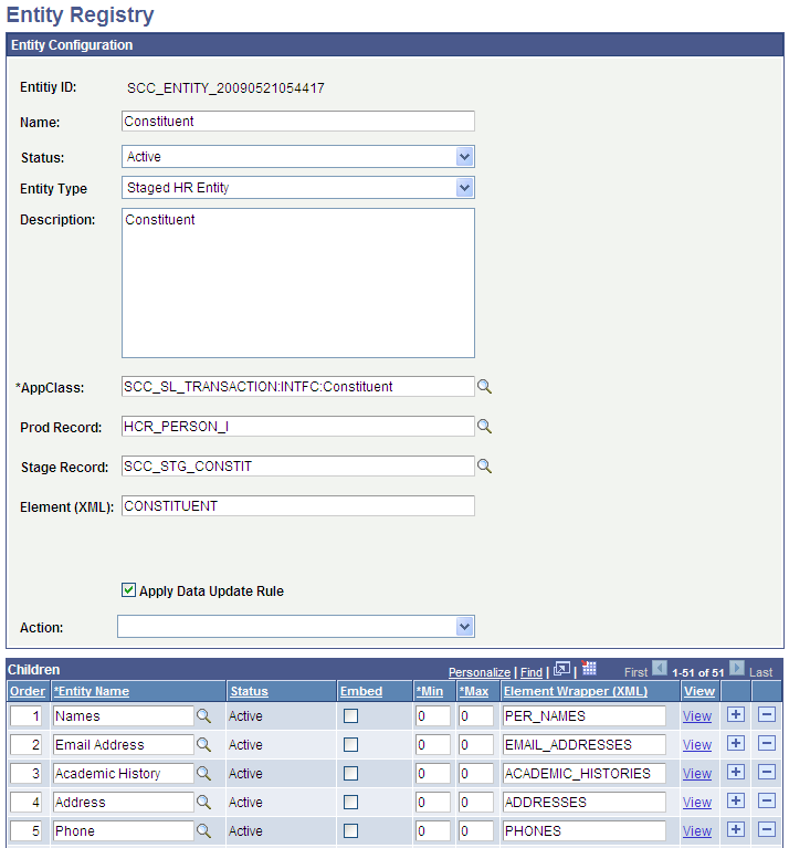 Example of the Entity Registry page for the Constituent entity