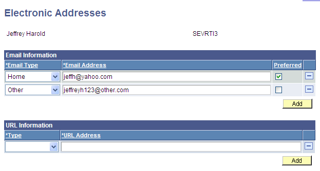 Electronic Addresses page