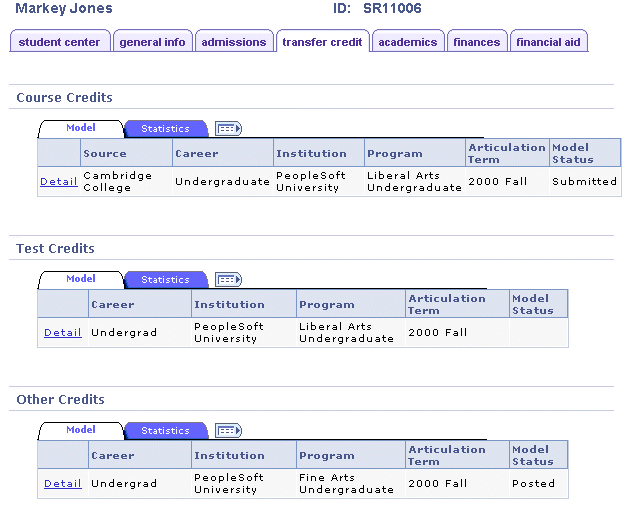 Transfer Credit page