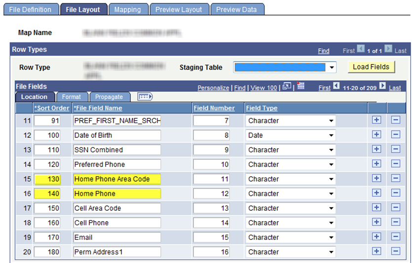 File Layout - Location tab