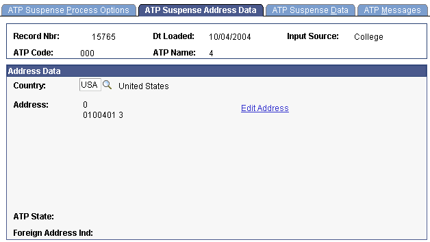 ATP (American Testing Program) Suspense Address Data page