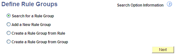 Define Rule Groups Search page