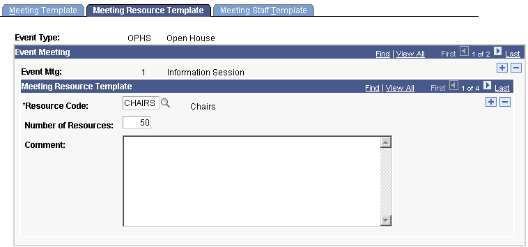 Meeting Resource Template page