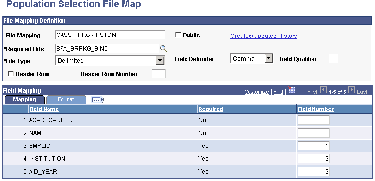 Example of the Population Selection File Map page
