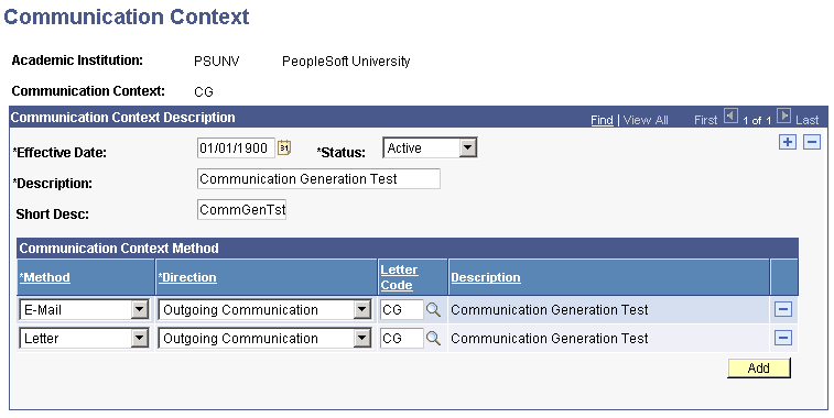 Communication Context page
