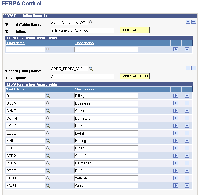 FERPA (Family Educational Rights and Privacy Act) Control page (1 of 4) - Extracurricular Activities and Addresses