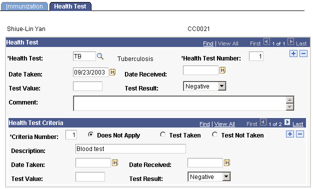 Health Test page
