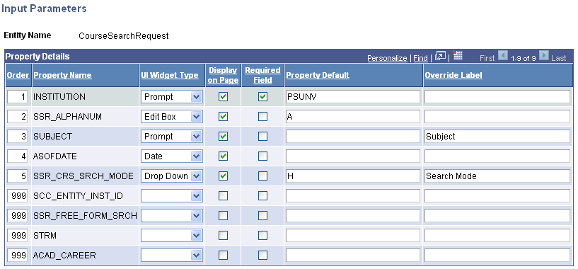 Input Parameters page