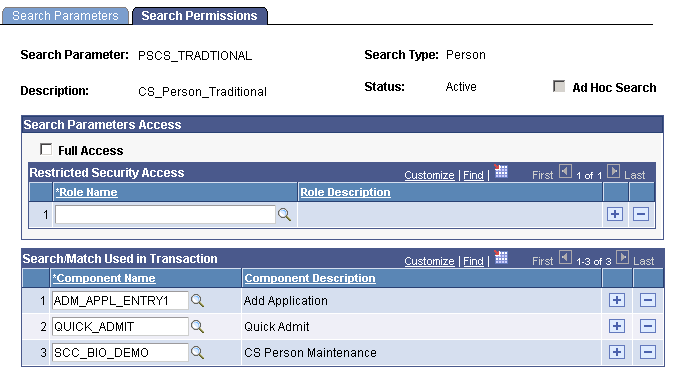Search Permissions page