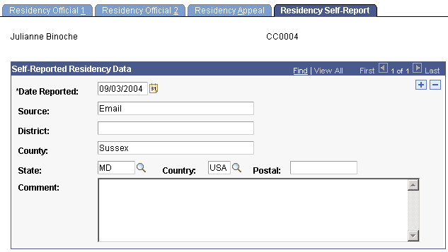 Residency Self-Report page