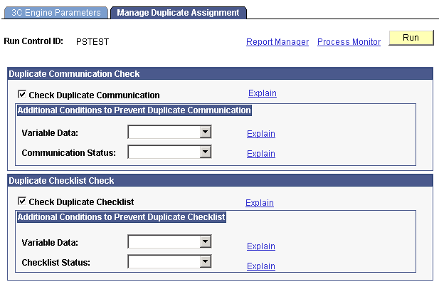 Manage Duplicate Assignment page