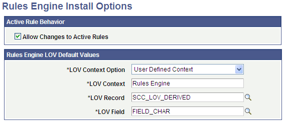 Rules Engine Install Options page