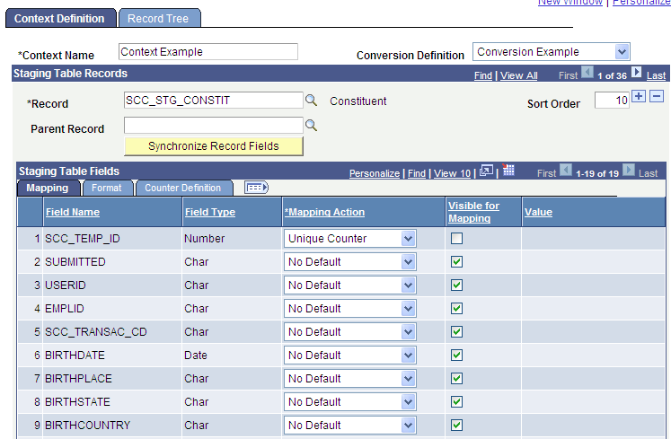 Context Definition page (1 of 2)