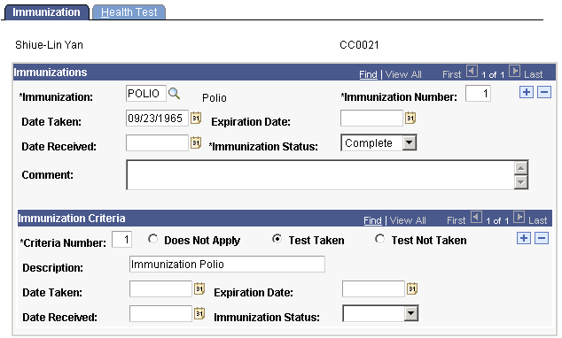 Immunization page