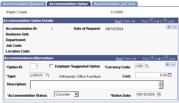 Accommodation Option page