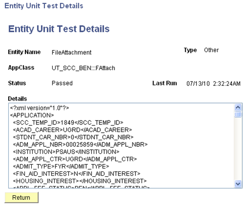 Entity Unit Test Details page