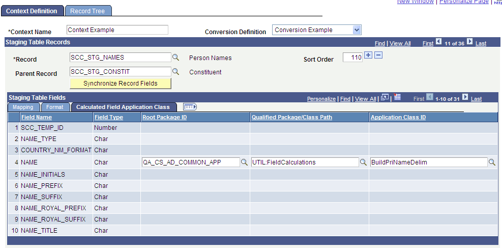 Context Definition page - Calculated Field Application Class tab