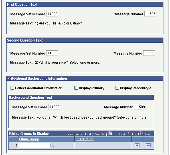 Self Service Ethnicity Setup page (2 of 3)