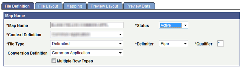 File Definition page - Multiple Row Types is not selected