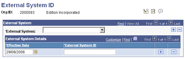 External System ID page (as it appears for an organization)