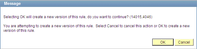 Example of Create New Rule Warning Message