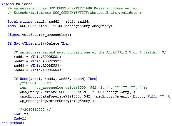 Examples of validation done inside the SCC_SL_TRANSACTION:INTFC.Address application class