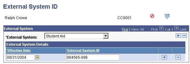 External System ID page (as it appears for an individual)
