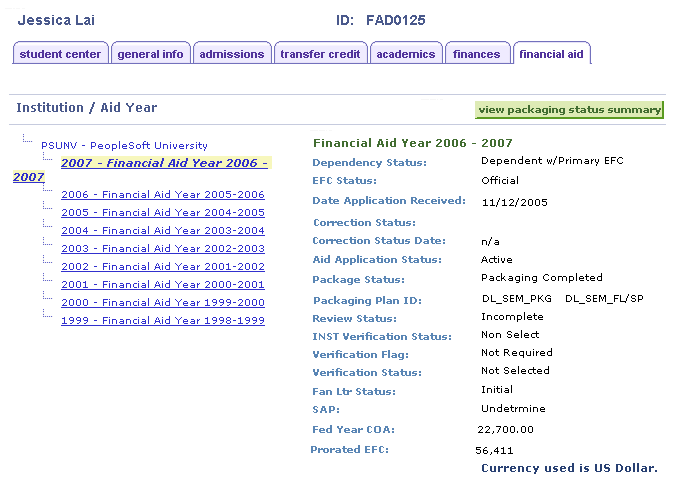 Financial Aid page (1 of 2)