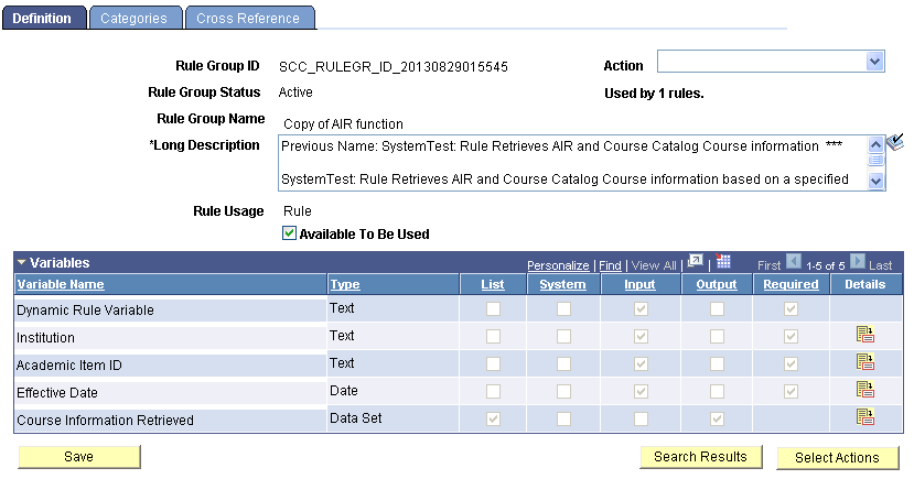 Define Rule Groups Definition page