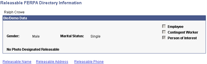 Releasable FERPA Directory Information page