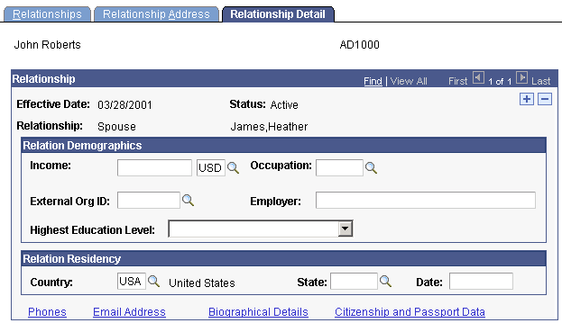 Relationship Detail page