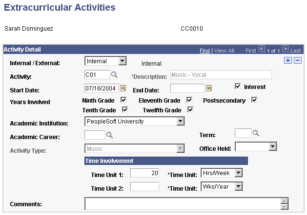 Extracurricular Activities page