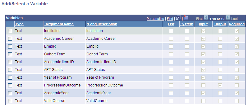 Add/Select a Variable page