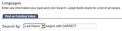 Entering criteria on a search box page in Basic Search mode