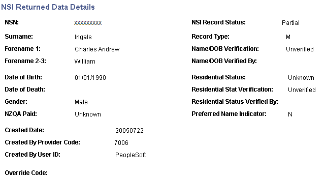 NSI Returned Data Details pageNSI Returned Data Details page