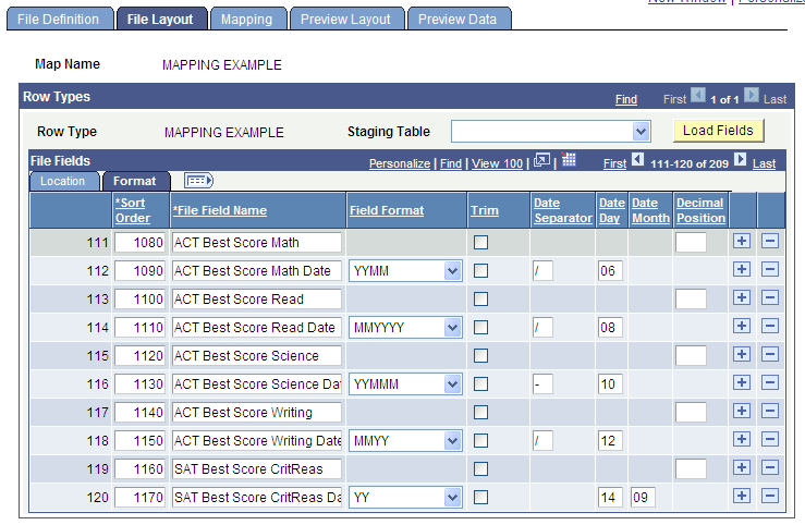 File Layout page - Format tab