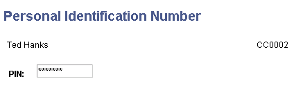 Personal Identification Number page