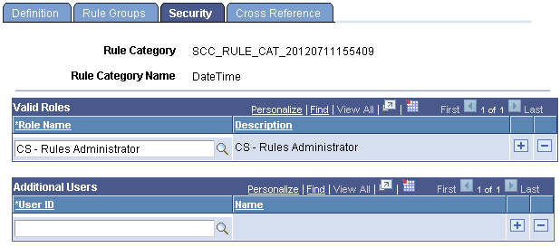Rule Category Security page