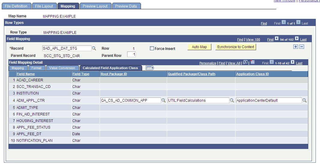 Mapping page - Calculated Field Application Class tab