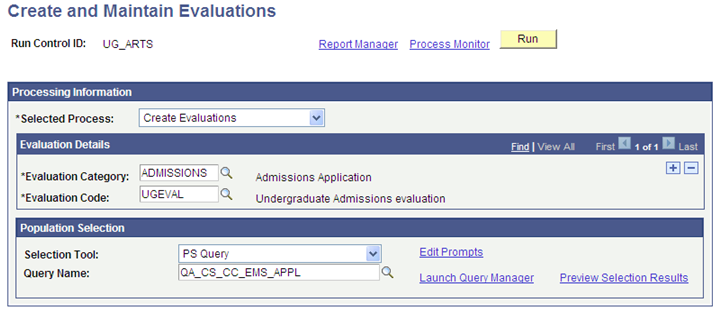 Create and Maintain Evaluations page