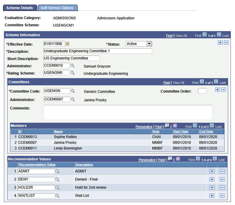 Scheme Details page for defining committee scheme