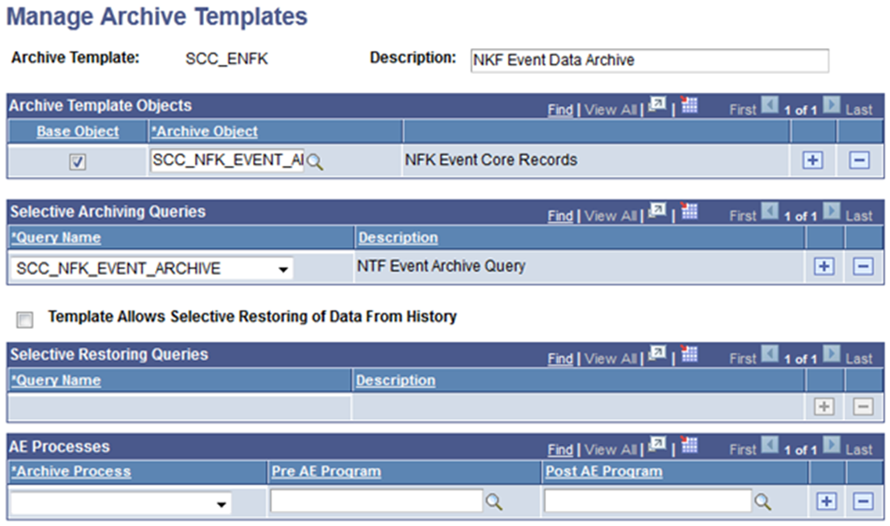 Manage Archive Templates page for NFK Events