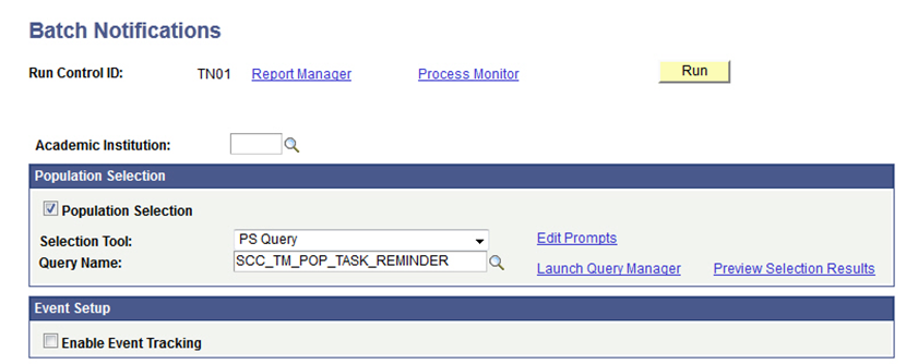 Example of Notifications Framework Batch Notifications page (1 of 2)