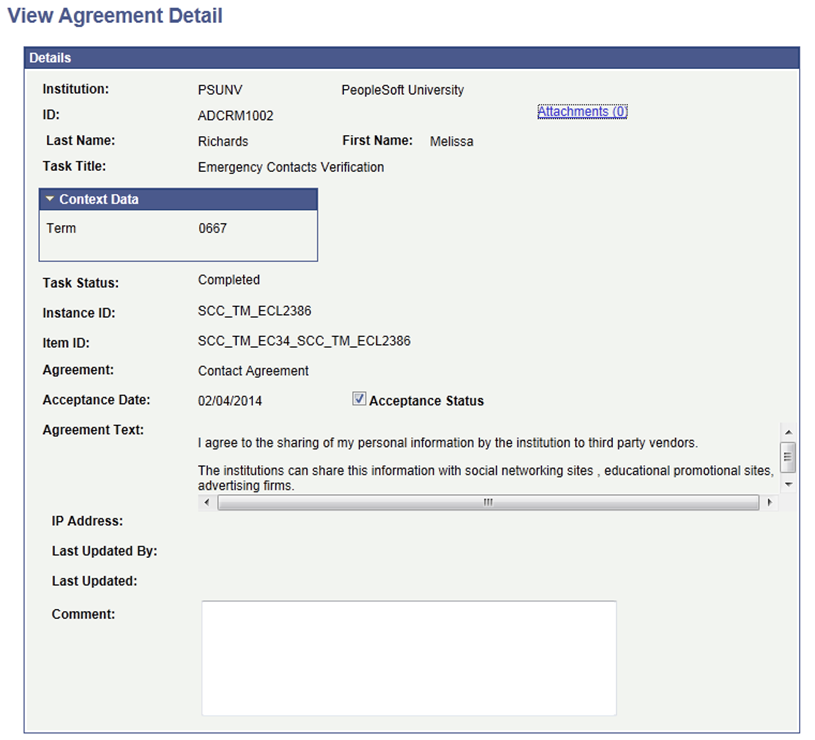 View Agreement Detail page