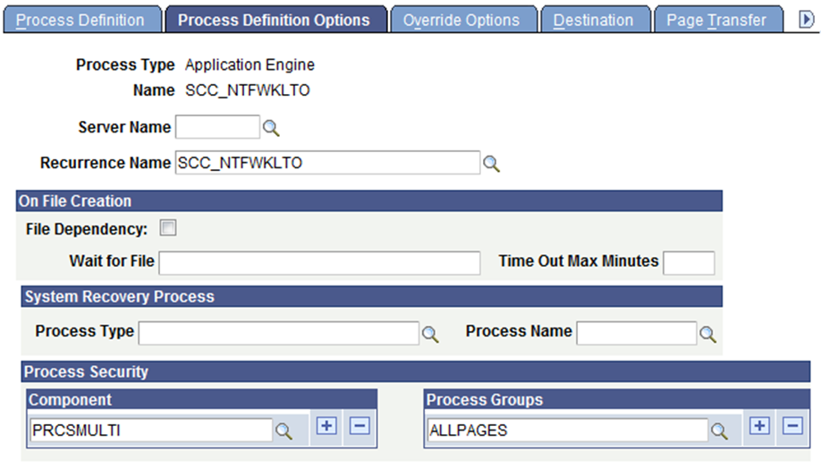 Process Definitions Options Page