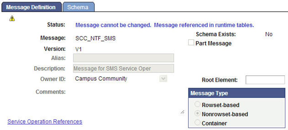 Message Definition Page SMS Notifications