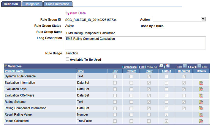 EMS (Evaluation Management System) Rating Component Calculation Rule Group