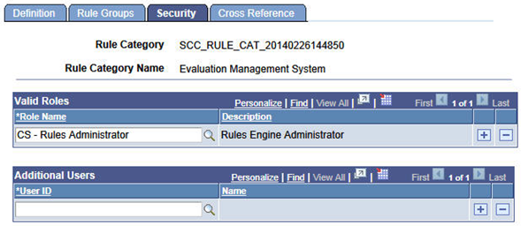 Rule Category - Security page: Evaluation Management System