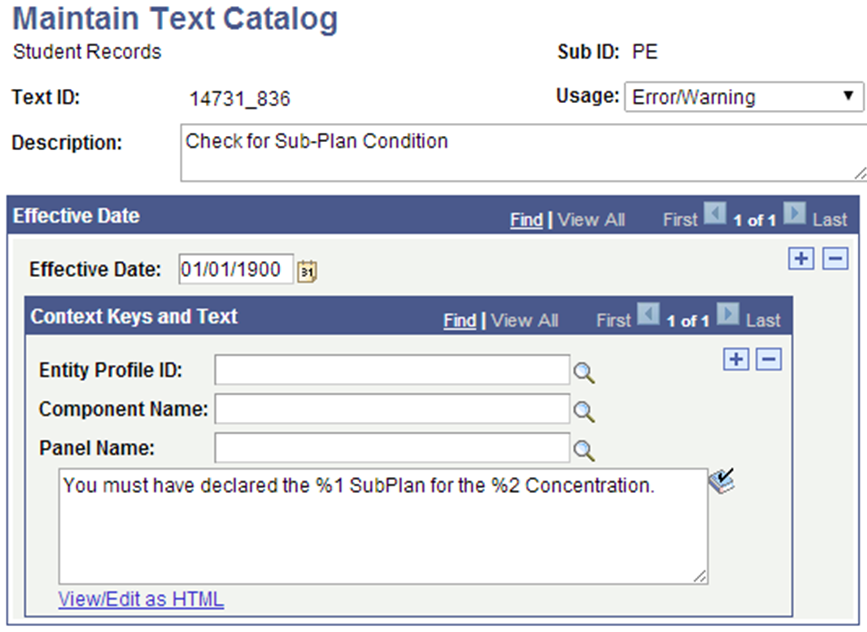 Maintain Text Catalog Page for Rules Engine Create Text Message Example