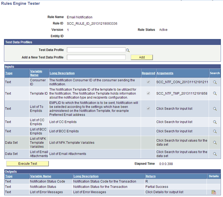 Rules Engine Tester Page for Rules Engine Notification Example